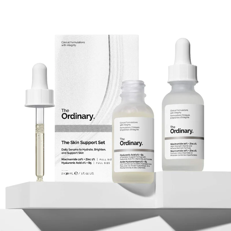 The skin support set with niacinamide + hyaluronic acid The Ordinary