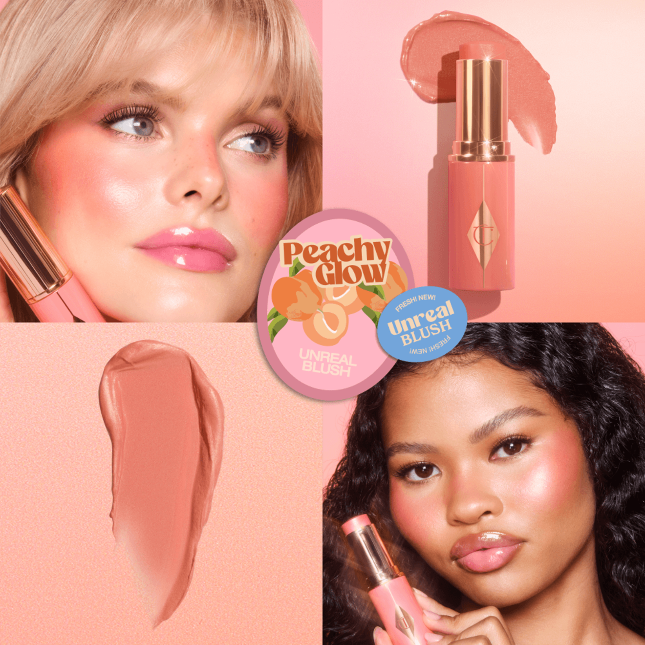 Unreal Lip + Cheek Glow Blush Stick with Hyaluronic Acid Charlotte Tilbury