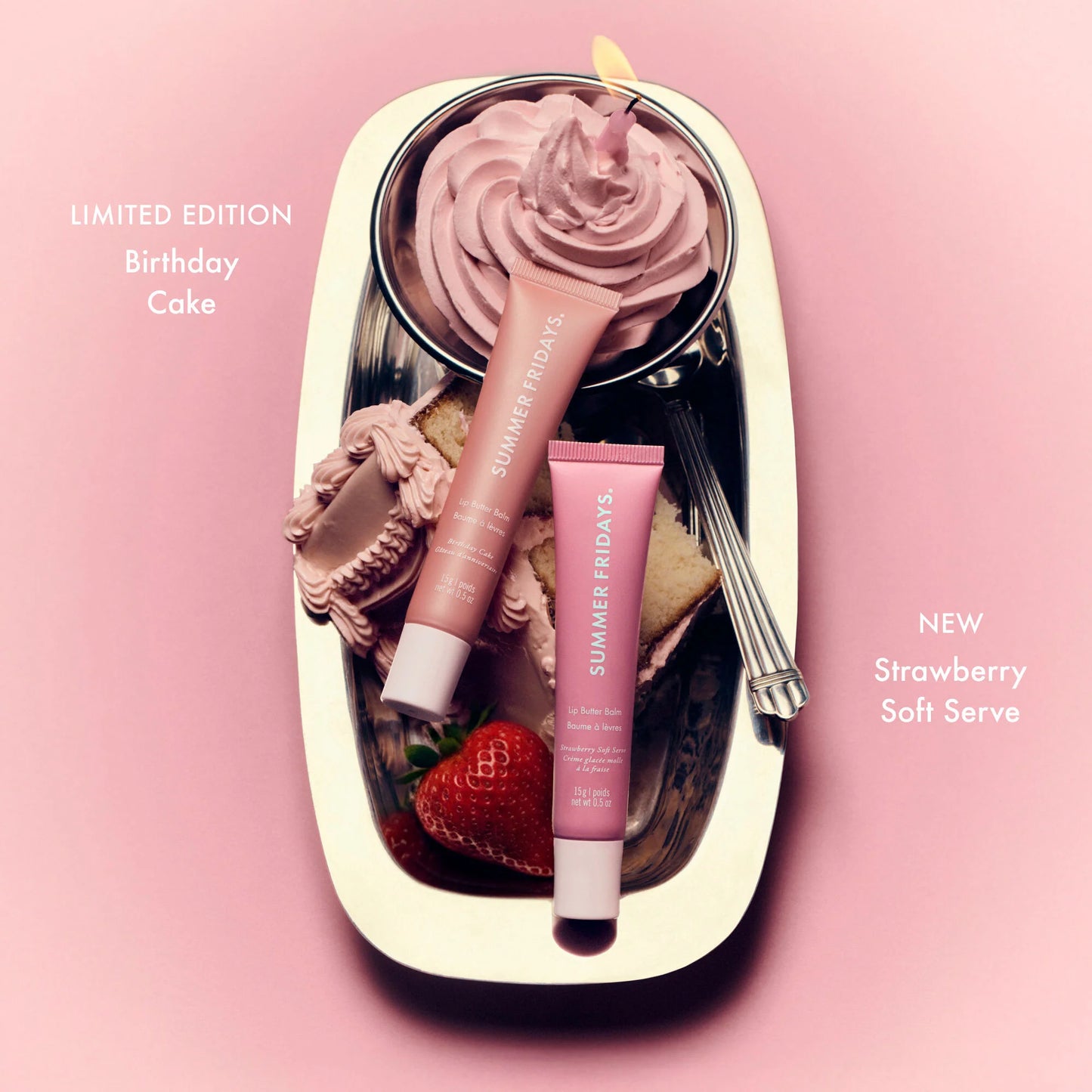 Sweet Pink Duo with Birthday Cake + Strawberry Soft Serve Lip Butter Balm Summer Fridays